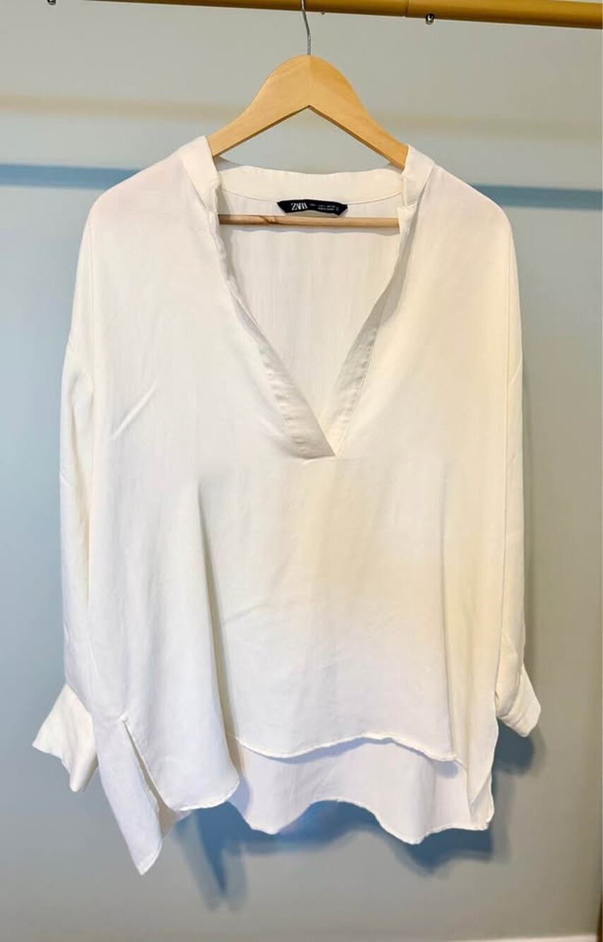 Zara White Oversized Blouse Size Large